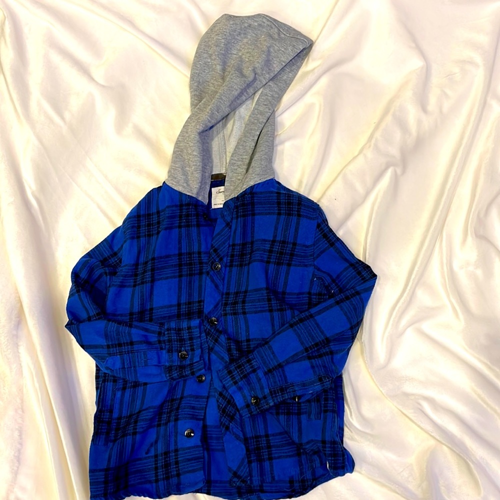 Blue Plaid Shirt w/ Hood